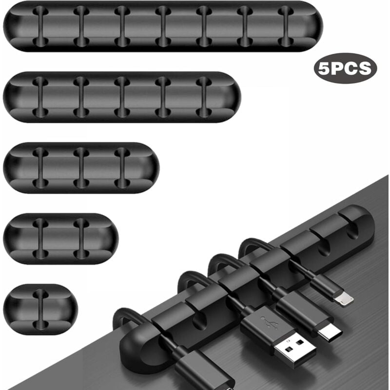 foto del prodotto alovez confezione da 5 clip per cavi, clip autoadesive per la gestione dei cavi per cavi di alimentazione, cavi usb, caricabatterie a