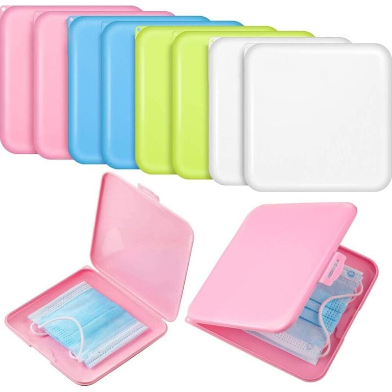 foto del prodotto alovez confezione da 8 sacchetti portaoggetti portatili per mascherine, scatole portaoggetti in plastica portatili con coperchi e clip di fissaggio