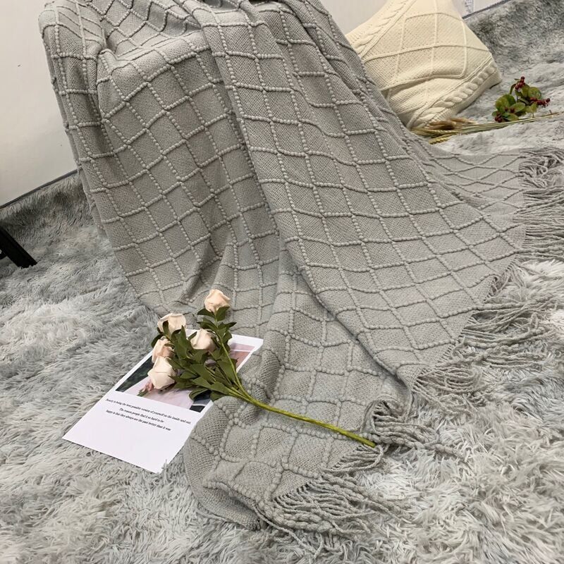 foto del prodotto alovez copriletto per divano, copriletto scozzese lavorato a maglia in 100 acrilico con frange, coperta decorativa testurizzata per divano letto