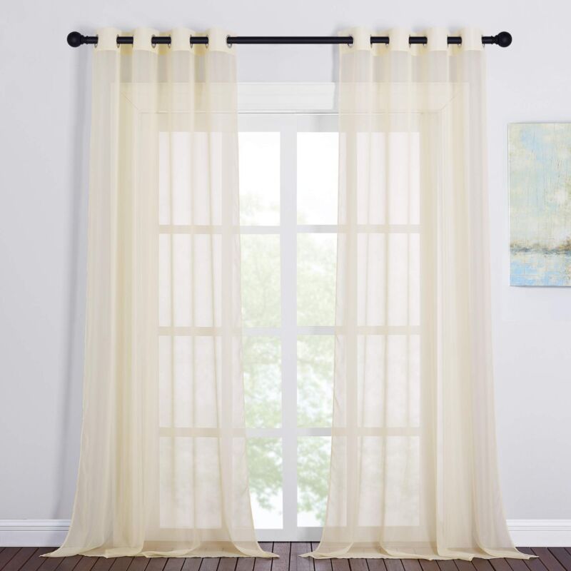 foto del prodotto alovez decorazione per soggiorno in voile beige 2 pannelli in tulle semitrasparente con occhielli morbidi per soggiorno