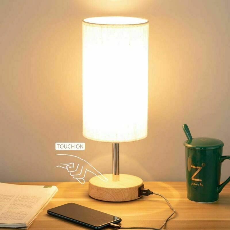foto del prodotto alovez - dimmer touch a tre livelli doppia usb speciale lampadina touch con base effetto legno e porta usb per la lampada da comodino,