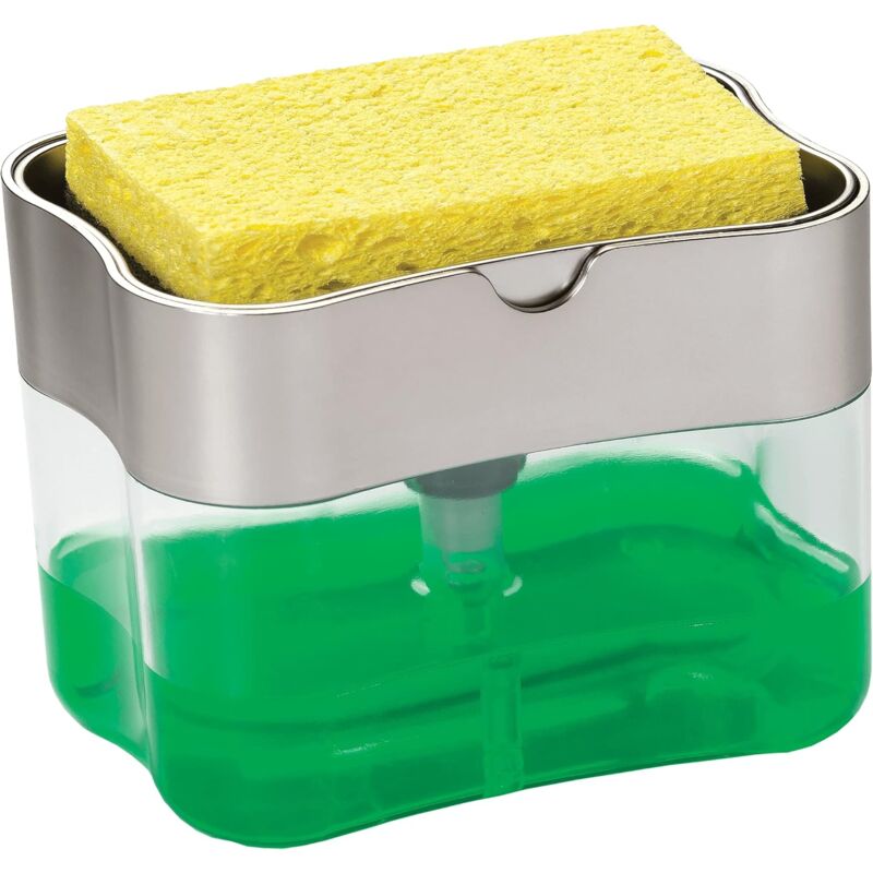 foto del prodotto alovez - dispenser di sapone e porta spugna, 13 oz, argento 592401