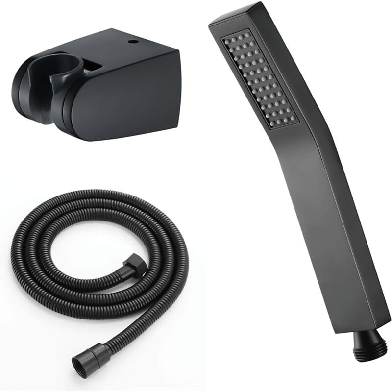 foto del prodotto alovez doccetta, soffione nero con flessibile e supporto, set doccetta, soffione doccia in ottone a parete, soffione a pioggia, soffione doccia a