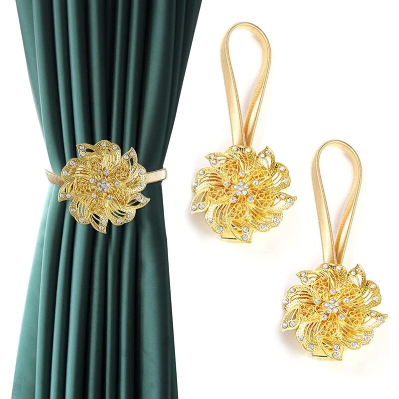foto del prodotto alovez fibbia magnetica per tende fibbia per tende senza foratura fibbia per tende a forma di fiore accessori per tende colore oro 
