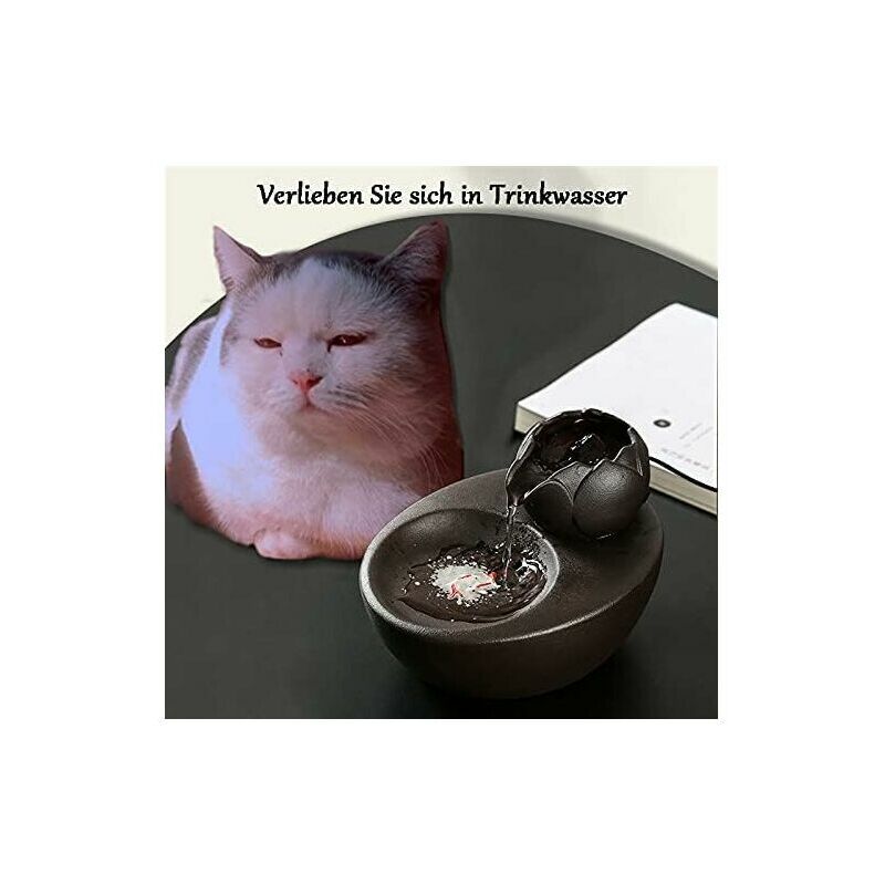 foto del prodotto alovez fontanella ceramica con loto verticale e filtro automatico ideale per gatti e animali domestici h63
