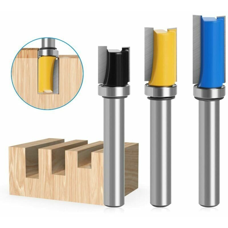 foto del prodotto alovez frese in metallo duro da 8 mm in 3 pezzi con frese con cuscinetto superiore e fresa a copiare fissa