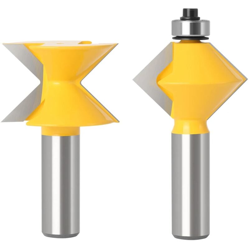 foto del prodotto alovez frese per lavorazione del legno, set da 2 pezzi, gambo da 12 mm, design a v, scanalatura per macchia a 90 gradi