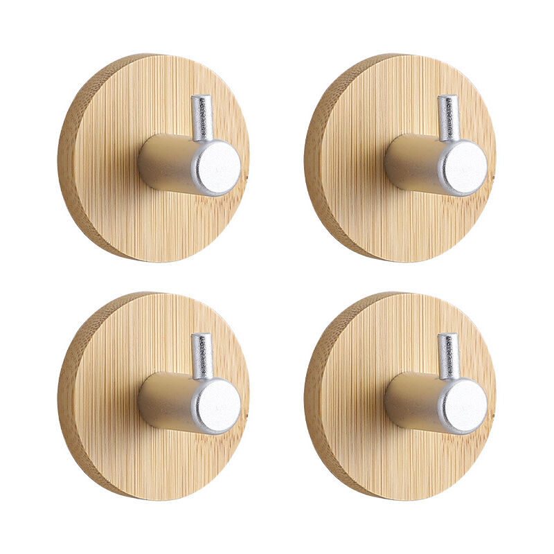 foto del prodotto alovez ganci adesivi ganci da parete ganci autoadesivi bagno cucina ufficio porta, 4 pezzi bamb e acciaio inossidabile, rotondi gancio dritto