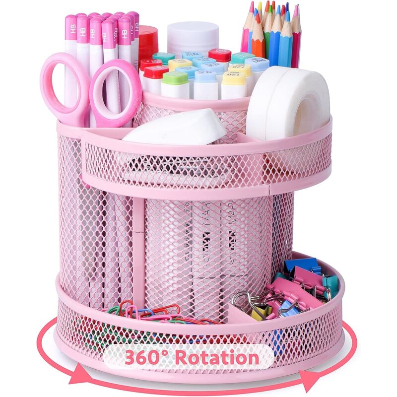 foto del prodotto alovez grazioso organizer girevole da scrivania, accessori da scrivania in rete kawaii, portapenne, porta cancelleria