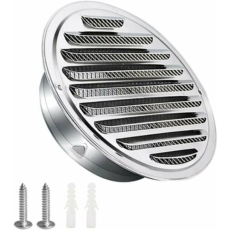 foto del prodotto alovez griglia di ventilazione in acciaio inox da 100 mm con viti e tasselli. doghe di protezione dalle intemperie con zanzariera e fibbia. griglia