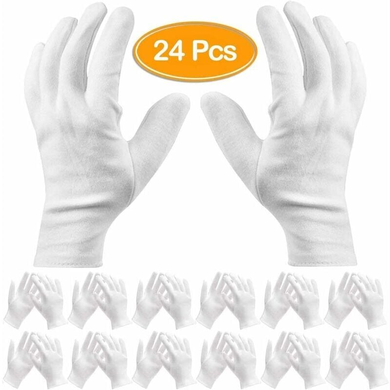 foto del prodotto alovez guanti in cotone bianco da 24 pezzi 7,5 pollici l, guanti da lavoro, guanti idratanti cosmetici per mani secche ed eczema, ispezione