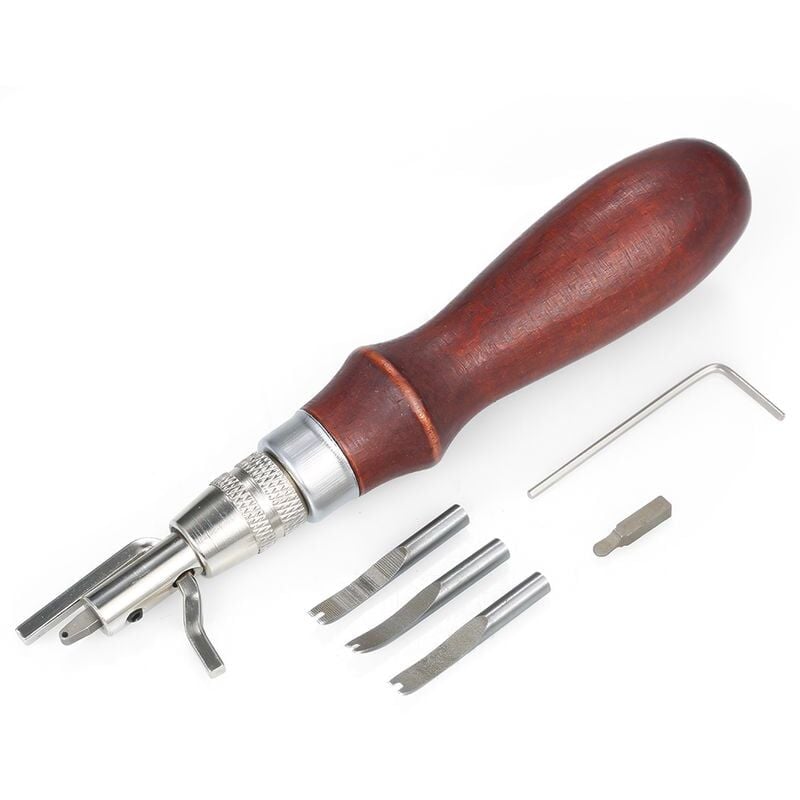 foto del prodotto alovez in 1 groover per cuciture e smussatore per croissant, set fai da te per orologi in pelle e pieghe in pelle, utensile manuale in legno e