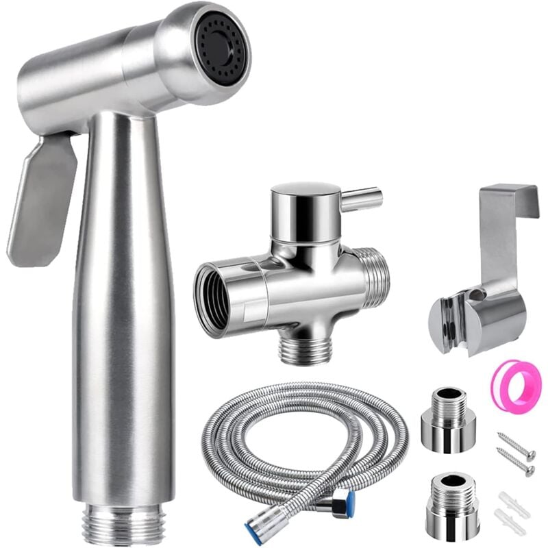 foto del prodotto alovez kit completo doccetta wc kit doccetta wc con valvola a 3 vie 1 2 3 8 i dimensioni standard francia argento 