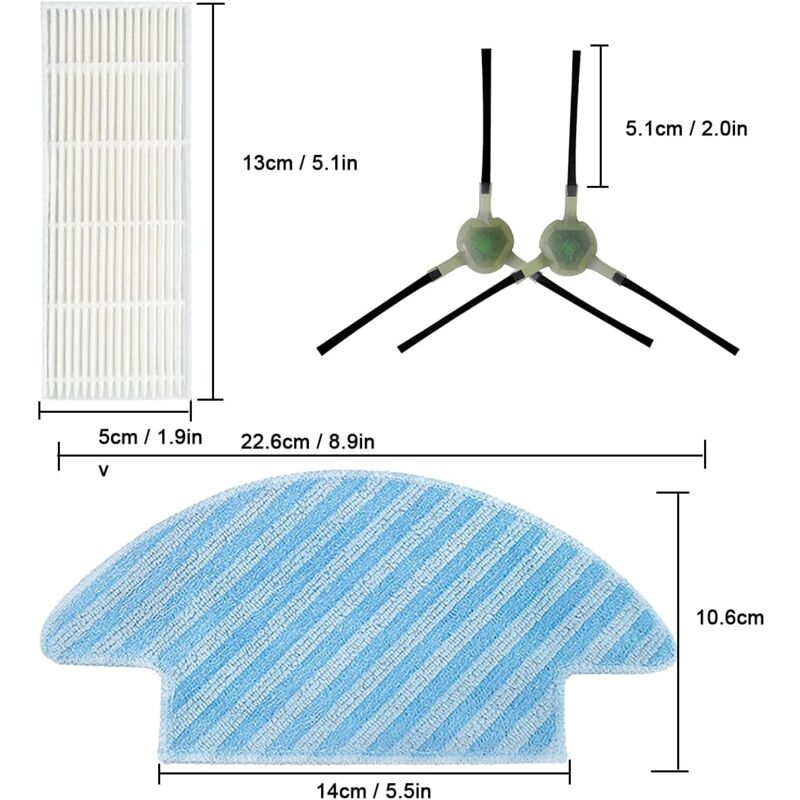 foto del prodotto alovez kit di accessori sostitutivi per robot aspirapolvere leftant m210 m210s m210b m213 6 spazzole laterali, 4 filtri, 4 salviette, 1 spazzola