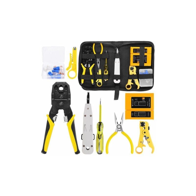 foto del prodotto alovez kit di utensili manuali rj45 rj11 rj12 kit di utensili per la riparazione di reti con tester per cavi, crimpatrice per terminali a molla