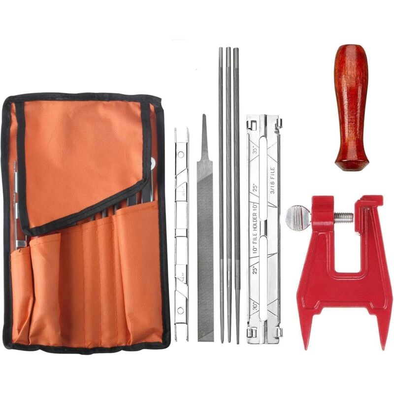 foto del prodotto alovez kit universale per affilare motoseghe compatibile con motosega sti hl con lime da 5 32, 3 16 e 7 32, manico in legno, misuratore di