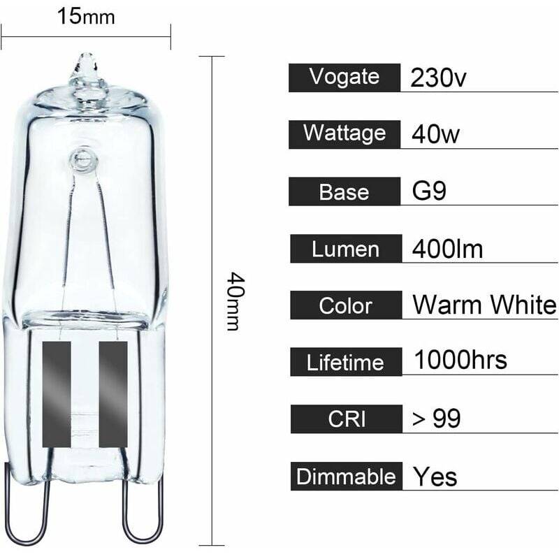 foto del prodotto alovez lampada da forno g9, alogena, g9, 40 w, 230 v, lampadina di tolleranza, 300 c, 2 confezioni