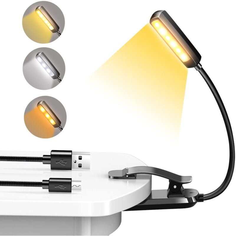 foto del prodotto alovez lampada da lettura a led, lampada da lettura ricaricabile a 6 led, lampada con morsetto flessibile a 360 , 3 modalit colore bianco freddo