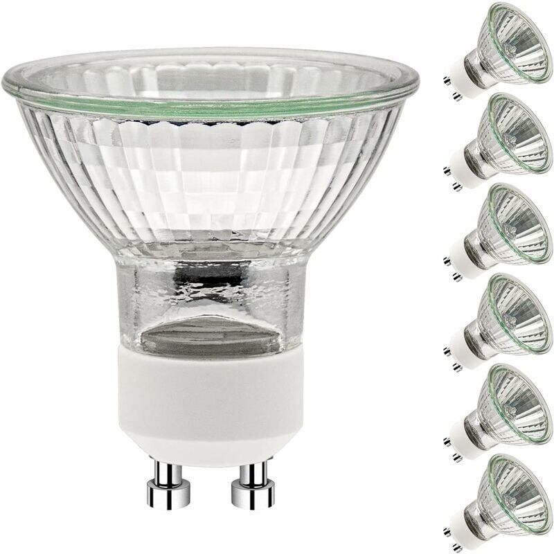 foto del prodotto alovez lampadine gu10 50w, lampade alogene gu10, faretto ac 220v 50w, lampade alogene gu10 a 2 pin, angolo di fascio di 35 , 2700k, confezione da 6