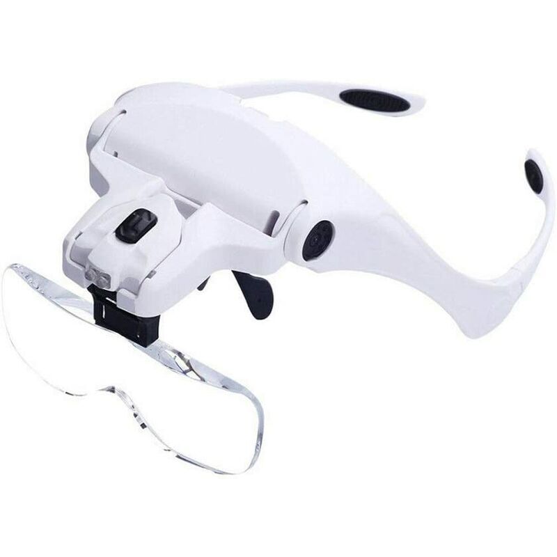 foto del prodotto alovez lente d ingrandimento per la testa, lente d ingrandimento con fascia illuminata lente d ingrandimento con 2 led per lavori ravvicinati,