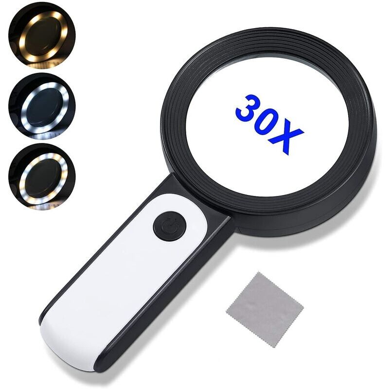 foto del prodotto alovez lente d ingrandimento per lettura, lente d ingrandimento 30x con luce a 18 led, lente d ingrandimento portatile per anziani, bambini,