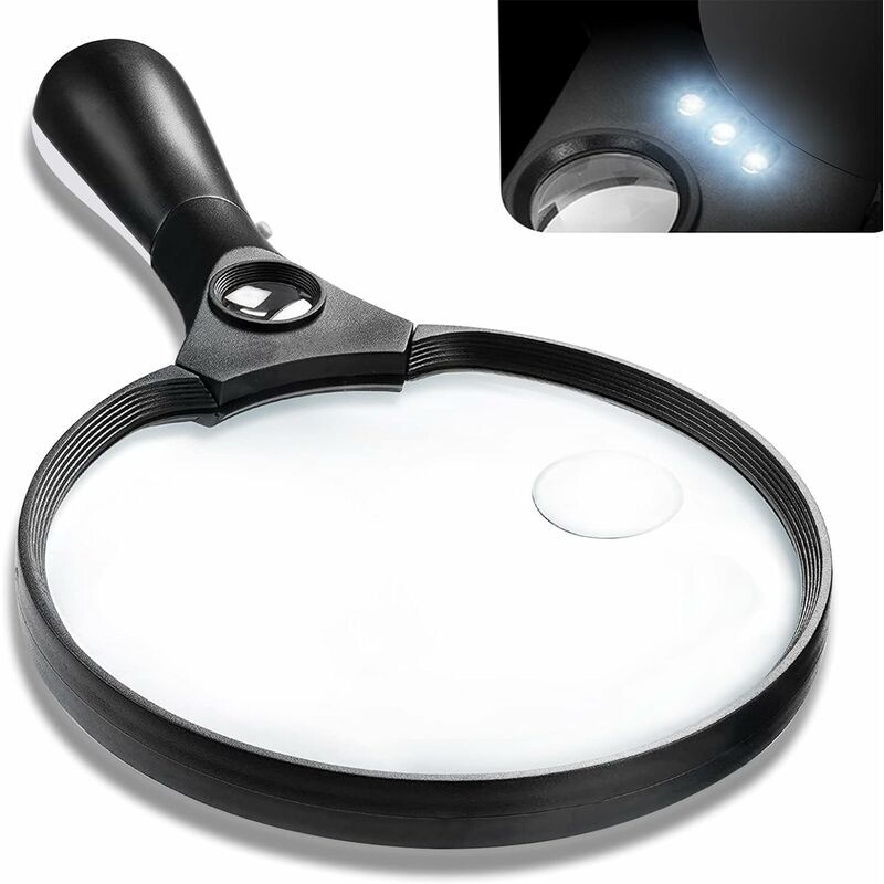 foto del prodotto alovez lente di ingrandimento illuminata, lente di ingrandimento grande da 5,5 pollici, lente di ingrandimento con zoom 2x 4x 25x con 3 lenti di