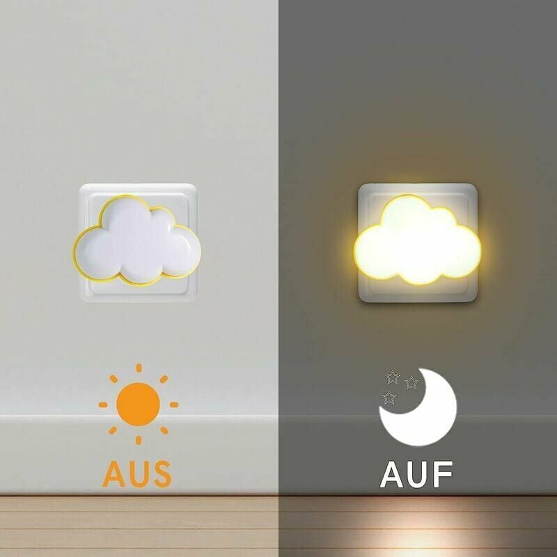 foto del prodotto alovez luce notturna a forma di nuvola con presa set da 2 lampada notturna portatile per bambini con sensore crepuscolare, piccola lampada da