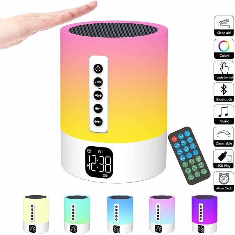 foto del prodotto alovez luce notturna per bambini, altoparlante bluetooth sveglia luce notturna, lampada da comodino touch con rumore bianco, altoparlante bluetooth