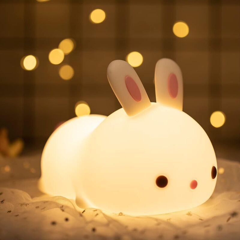 foto del prodotto alovez luce notturna per bambini, luce notturna in silicone squishy kawaii a forma di coniglietto, lampada carina, 16 colori, luce notturna per