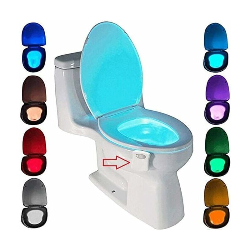 foto del prodotto alovez luce per wc, luce notturna a led per wc, bagno, rilevatore sensore pir, illuminazione con cambio colore a 8 colori si attiva solo al buio 