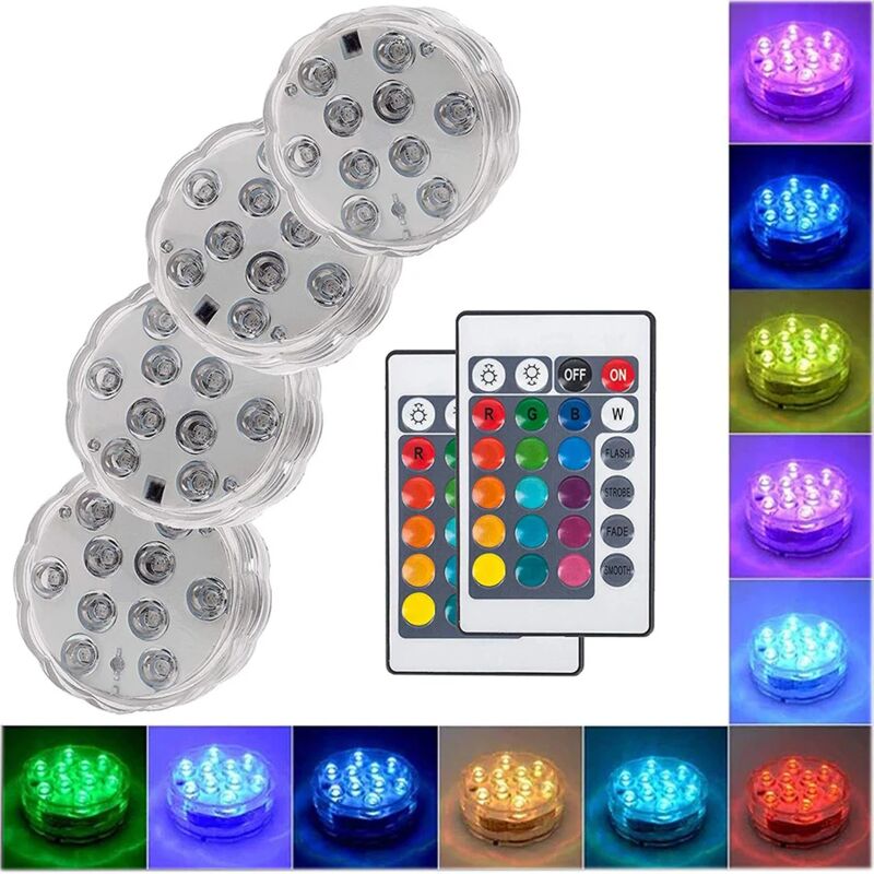 foto del prodotto alovez luce sommergibile a 4 led per piscina da giardino con 2 telecomandi, alimentata a batteria, faretto subacqueo
