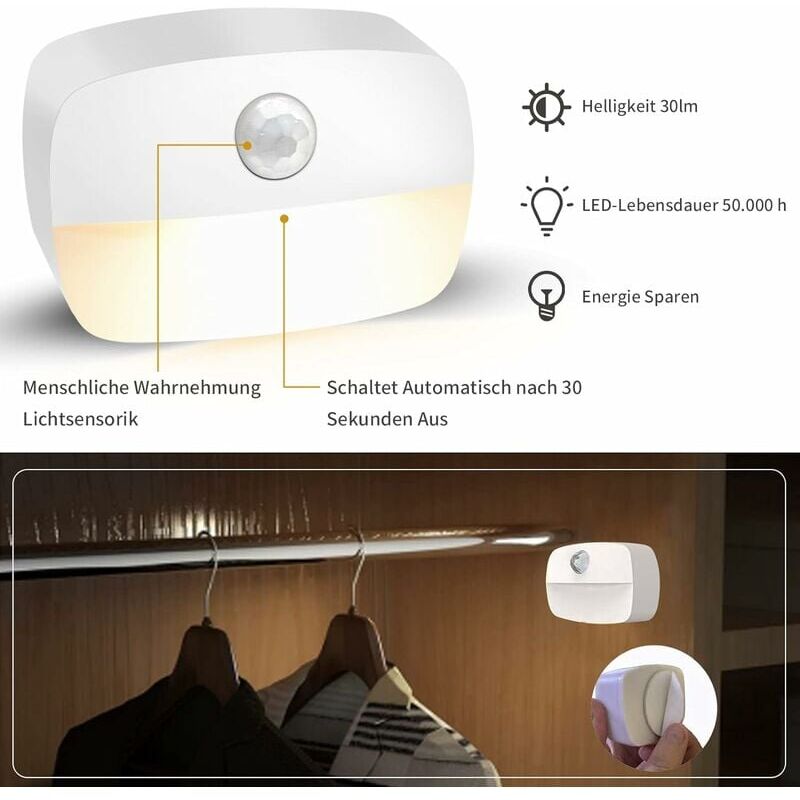 foto del prodotto alovez luci notturne a led luce con sensore di movimento e sensore crepuscolare, luce notturna per bambini per cameretta, cucina, corridoio, scale,