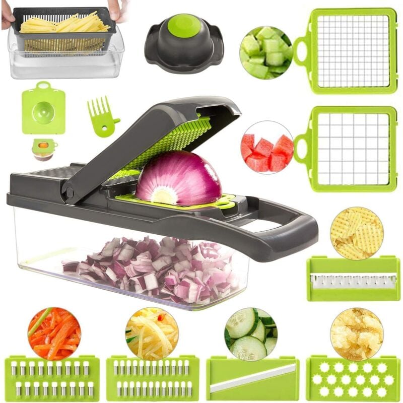 foto del prodotto alovez - mandoline kitchen professional 12 in 1 tagliaverdure multifunzione con lama in acciaio inossidabile set