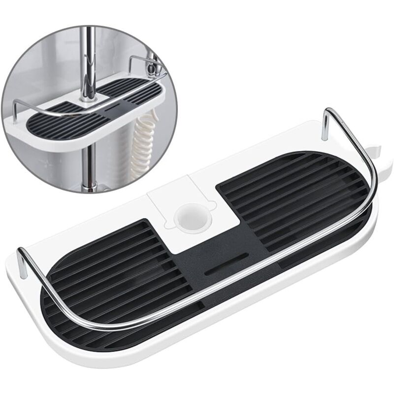 foto del prodotto alovez mensola doccia senza foratura per asta doccia supporto organizer per bagno per shampoo, adatto per asta da 19 mm a 25 mm