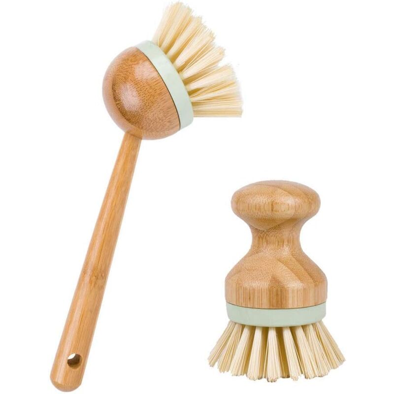 foto del prodotto alovez mini spazzola rotonda in bamb con manico lungo per lavare piatti, pentole, padelle e verdure, per il lavello della cucina, il bagno e l uso