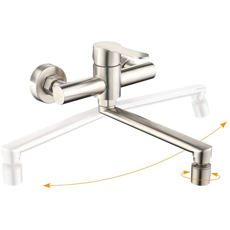foto del prodotto alovez miscelatore da cucina a parete, rubinetto da cucina a 2 getti d acqua, rubinetto girevole a 360 , rubinetto da parete