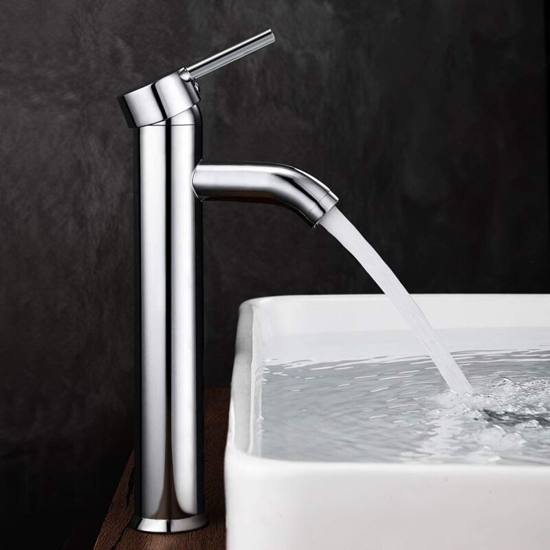 foto del prodotto alovez miscelatore lavabo con bocca alta, miscelatore regolabile per acqua calda e fredda, ottone cromato grigio argento 