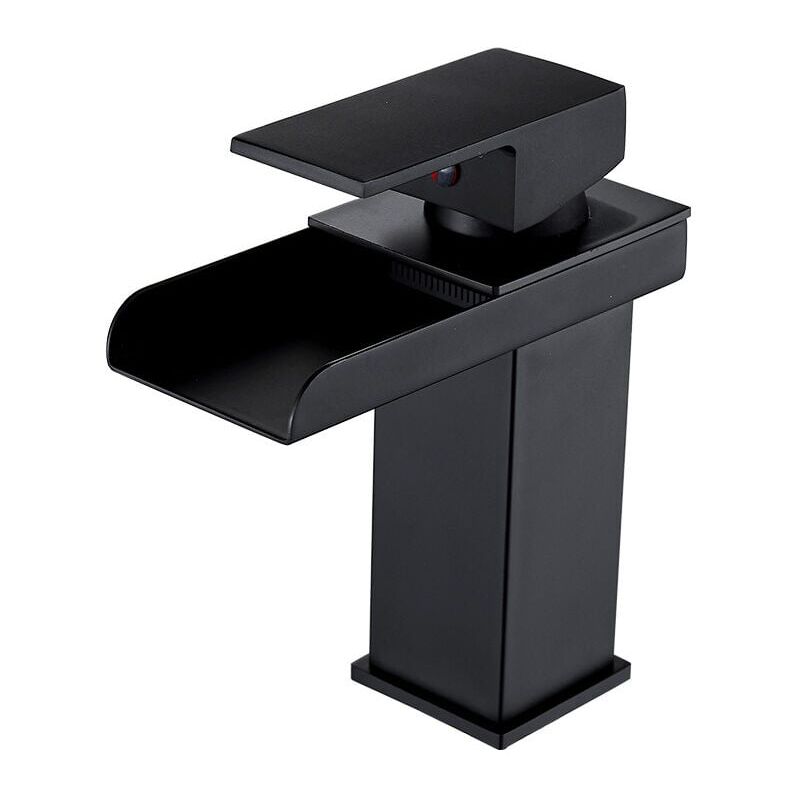 foto del prodotto alovez miscelatore lavabo, miscelatore cascata nero, rubinetto acqua calda e fredda per lavabo