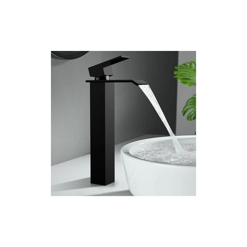 foto del prodotto alovez - miscelatore lavabo nerorubinetto da bagno miscelatore alto per lavabo di fascia alta dal design moderno
