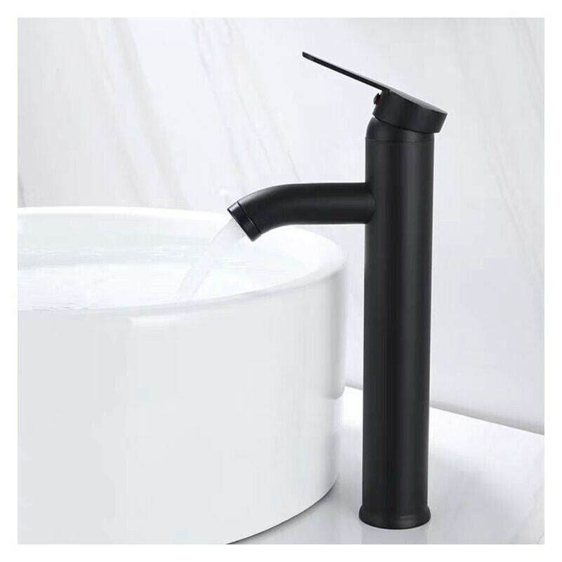 foto del prodotto alovez miscelatore per lavabo, design a bocca alta, rubinetto monoforo, per lavabi da appoggio per bagni in cromo rame con aeratore rimovibile