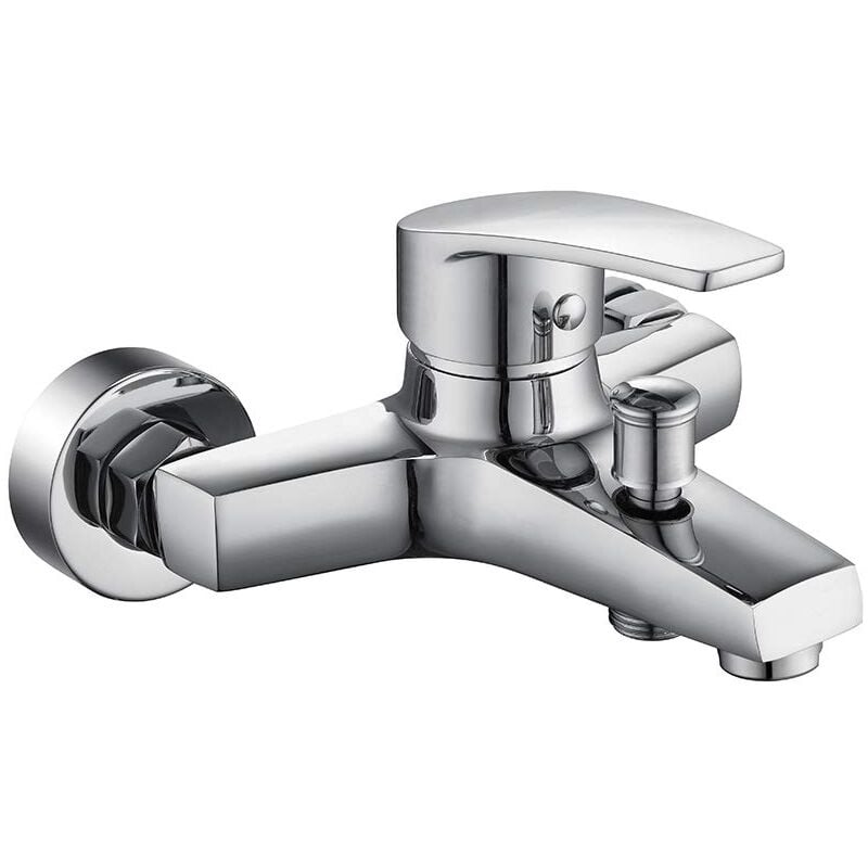 foto del prodotto alovez miscelatore per vasca da bagno in ottone resistente, superficie in rame cromato, montaggio a parete.