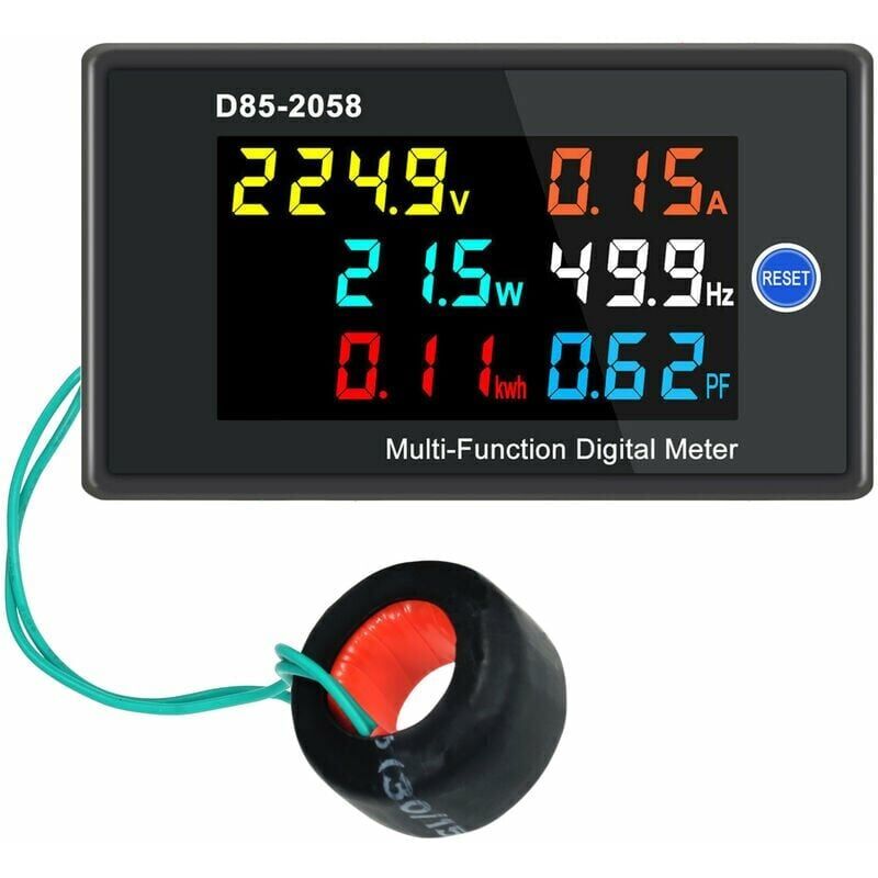 foto del prodotto alovez misuratore digitale monofase multifunzionale con display lcd, misuratore di tensione ca, misuratore di potenza elettrica, display nero