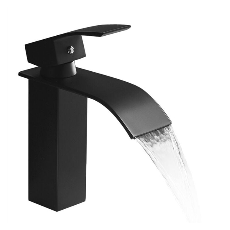 foto del prodotto alovez moderno rubinetto per lavabo a cascata nero, rubinetto monocomando per lavabo da appoggio, rubinetto quadrato in ottone di alta qualit .