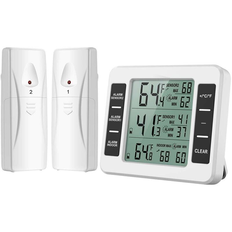 foto del prodotto alovez nuova versione termometro per frigorifero amir, termometro wireless per interni esterni, sensore di temperatura con allarme acustico,