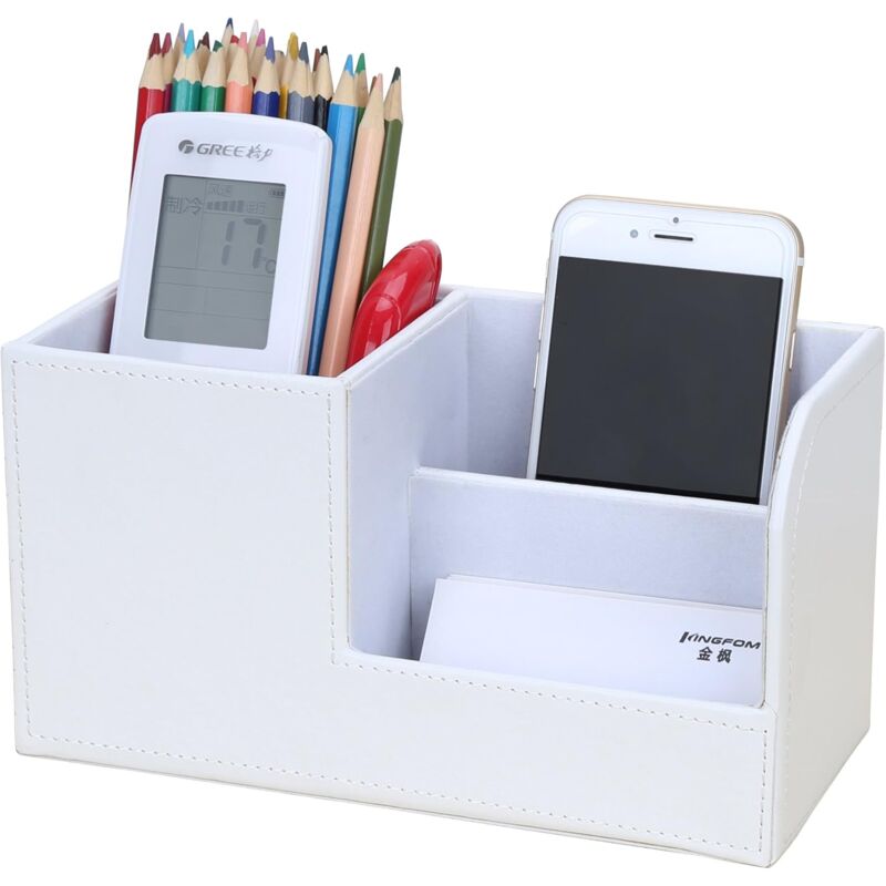 foto del prodotto alovez organizer da scrivania multifunzionale a 3 scomparti e portapenne bianco 