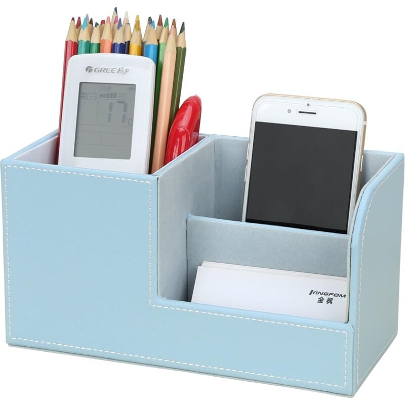 foto del prodotto alovez organizer da scrivania multifunzionale con 3 scomparti e portapenne blu 