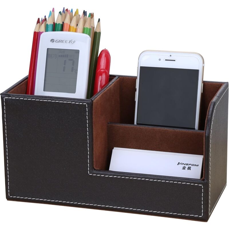 foto del prodotto alovez organizer da scrivania multifunzionale con 3 scomparti e portapenne marrone 