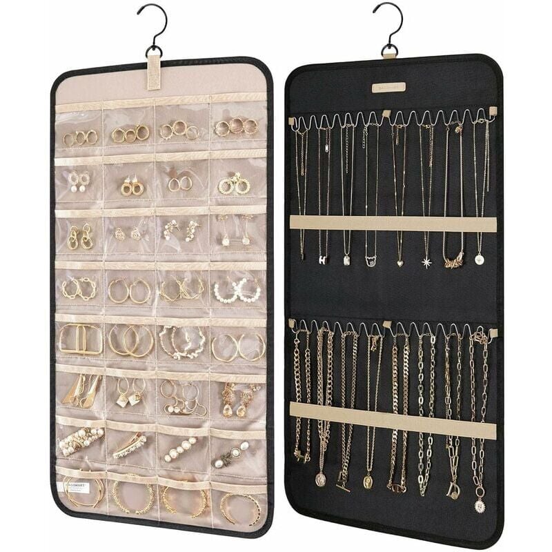 foto del prodotto alovez organizer per gioielli sospeso con ganci in metallo, portagioie bifacciale per orecchini, collane, anelli su armadio, parete, porta, 1