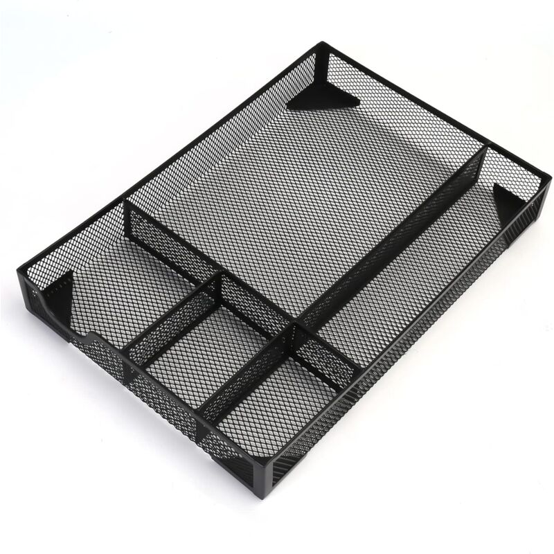 foto del prodotto alovez - organizzatore per cassetti da scrivania, cassetto in rete metallica, 5 scomparti grandi, set di organizer da scrivania multiuso per