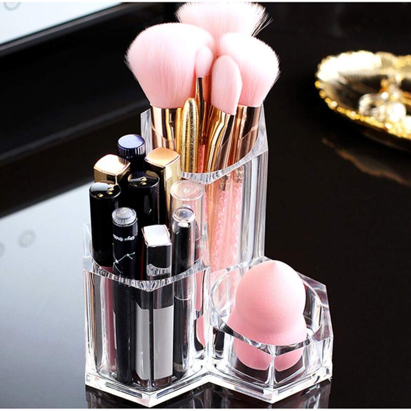 foto del prodotto alovez organizzatore per il trucco, portapennelli, 3 scomparti, custodia per cosmetici in acrilico, portatrucco